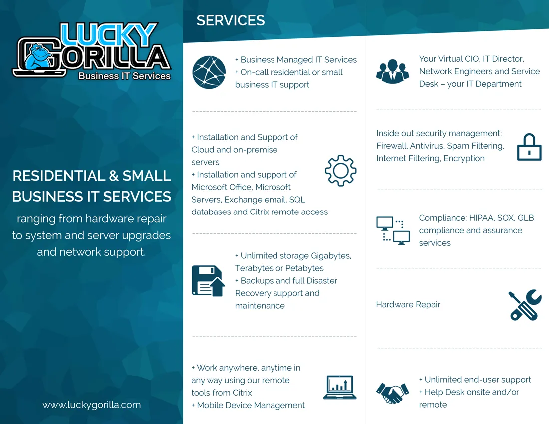 Version 1 of the Lucky Gorilla brochure design